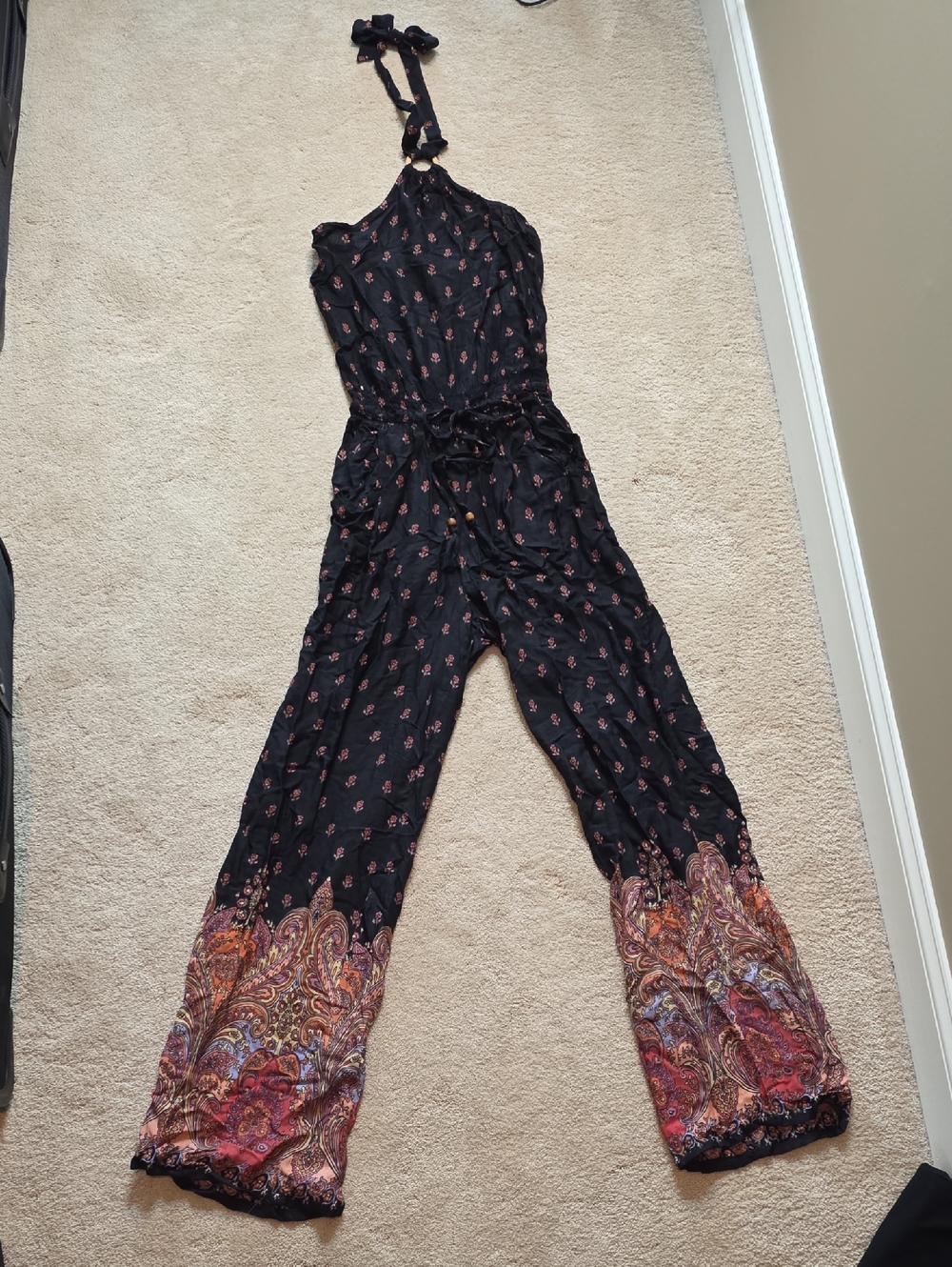 Raviya Black Halter Paisley-Print Wide-Leg Jumpsuit